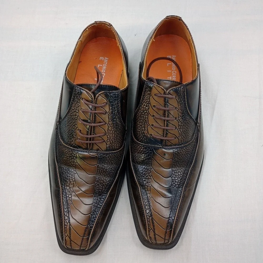 Antonio Cerrelli Men's 6424 Faux Leather Lace Up Dress Size 12 Shoes Brown Taupe